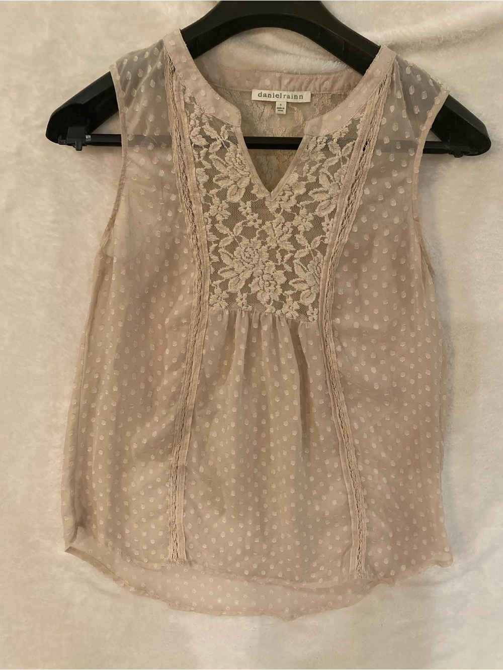 Daniel Rainn Blush Pink Lace & Swiss Dot Sleeveless Camisole